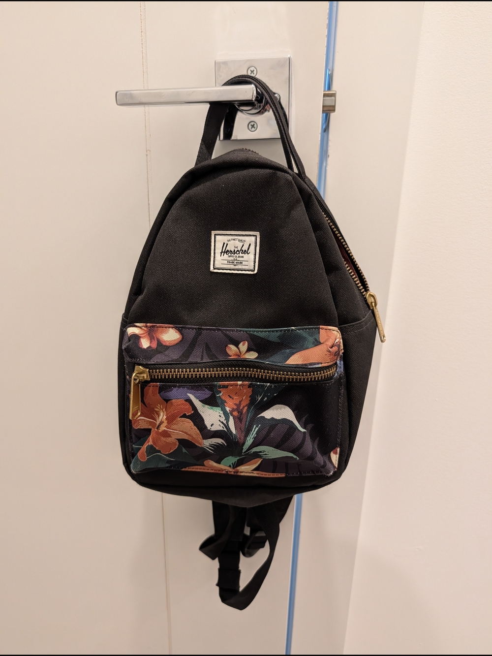 Herschel Mini Backpack with Floral Front Pocket - Black & Multi